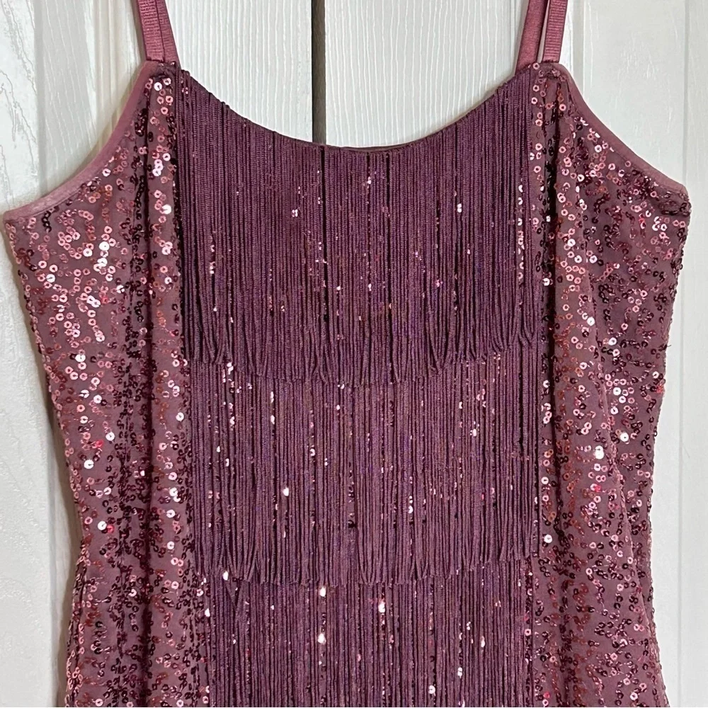 Bebe Plum Sequin Fringe Mini Dress Medium - Picture 5 of 16